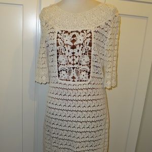 Laundry By Shelli Segal Ivory Crochet Lace Midi Dress